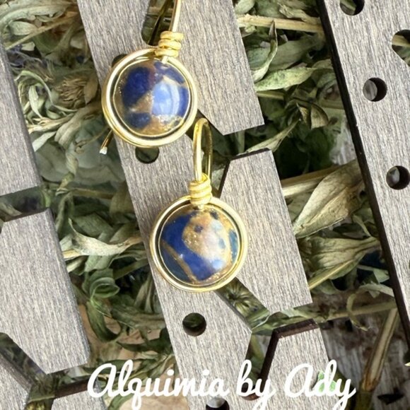 Alquimia Blue and gold statement lapis lazuli earrings - Picture 1 of 1